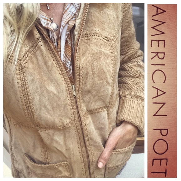 ♦️VINTAGE 70’s♦️Tan Suede & SweaterKnit Zip JACKET - Picture 7 of 8